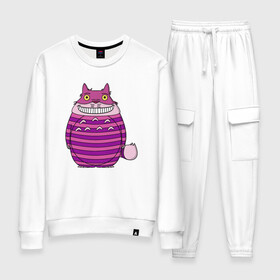 Женский костюм хлопок с принтом Totoro Cat в городе Новоалтайск, 100% хлопок | на свитшоте круглая горловина, мягкая резинка по низу. Брюки заужены к низу, на них два вида карманов: два 