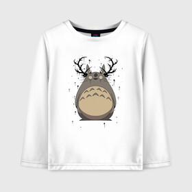 Детский лонгслив хлопок с принтом Totoro Deer в городе Новоалтайск, 100% хлопок | круглый вырез горловины, полуприлегающий силуэт, длина до линии бедер | deer | ghibli | japan | nature | neigbor | neighbour | totoro | анимация | аниме | гибли | друг | животные | лес | милый | мир | миядзаки | мой сосед тоторо | мульт | мультфильм | олень | природа | сосед | тоторо | хаяо | хранитель
