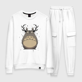 Женский костюм хлопок с принтом Totoro Deer в городе Новоалтайск, 100% хлопок | на свитшоте круглая горловина, мягкая резинка по низу. Брюки заужены к низу, на них два вида карманов: два 