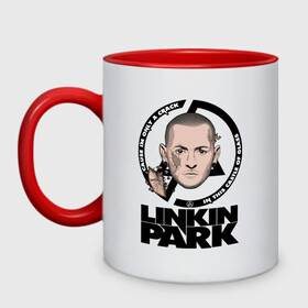 Кружка двухцветная с принтом LINKIN PARK в городе Новоалтайск, керамика | объем — 330 мл, диаметр — 80 мм. Цветная ручка и кайма сверху, в некоторых цветах — вся внутренняя часть | Тематика изображения на принте: chester | hardcore | linknin park | music | punk | rip | rock | usa | группа | линкин парк | метал | музыка | панк | рок | честер беннингтон