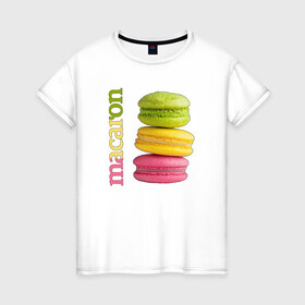Женская футболка хлопок с принтом Macaron в городе Новоалтайск, 100% хлопок | прямой крой, круглый вырез горловины, длина до линии бедер, слегка спущенное плечо | вкус | лакомство | пирожное | сладость | цвет