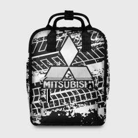 Женский рюкзак 3D с принтом MITSUBISHI СЛЕДЫ ШИН в городе Новоалтайск, 100% полиэстер | лямки с регулируемой длиной, сверху ручки, чтобы рюкзак нести как сумку. Основное отделение закрывается на молнию, как и внешний карман. Внутри два дополнительных кармана, один из которых закрывается на молнию. По бокам два дополнительных кармашка, куда поместится маленькая бутылочка
 | Тематика изображения на принте: mitsubishi | авто | автомобиль | лого | логотип | митсубиси | митсубиши | текстура