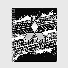 Тетрадь с принтом MITSUBISHI СЛЕДЫ ШИН в городе Новоалтайск, 100% бумага | 48 листов, плотность листов — 60 г/м2, плотность картонной обложки — 250 г/м2. Листы скреплены сбоку удобной пружинной спиралью. Уголки страниц и обложки скругленные. Цвет линий — светло-серый
 | mitsubishi | авто | автомобиль | лого | логотип | митсубиси | митсубиши | текстура