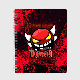 Тетрадь с принтом Geometry Dash (Red) в городе Новоалтайск, 100% бумага | 48 листов, плотность листов — 60 г/м2, плотность картонной обложки — 250 г/м2. Листы скреплены сбоку удобной пружинной спиралью. Уголки страниц и обложки скругленные. Цвет линий — светло-серый
 | Тематика изображения на принте: dash | geometry | geometry dash | геометри десш | квадрат | мобильная игра | шеометри даш