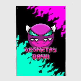 Постер с принтом Geometry Dash в городе Новоалтайск, 100% бумага
 | бумага, плотность 150 мг. Матовая, но за счет высокого коэффициента гладкости имеет небольшой блеск и дает на свету блики, но в отличии от глянцевой бумаги не покрыта лаком | dash | geometry | geometry dash | геометри десш | квадрат | мобильная игра | шеометри даш