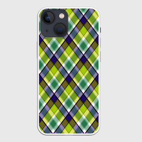 Чехол для iPhone 13 mini с принтом Крупный клетчатый косой узор в городе Новоалтайск,  |  | зеленый | зеленый и синий | клетка | клетчатый узор | косая клетка | модный | молодежный | плед | современный