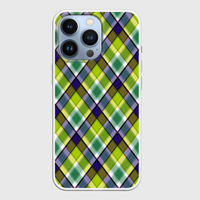 Чехол для iPhone 13 Pro с принтом Крупный клетчатый косой узор в городе Новоалтайск,  |  | Тематика изображения на принте: зеленый | зеленый и синий | клетка | клетчатый узор | косая клетка | модный | молодежный | плед | современный