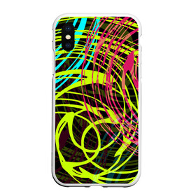 Чехол для iPhone XS Max матовый с принтом Разноцветные спирали  в городе Новоалтайск, Силикон | Область печати: задняя сторона чехла, без боковых панелей | абстрактный | желтый | круги | модный | молодежный | разводы | разноцветная абстракция | розовый | современный | спирали | черный