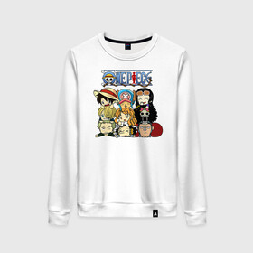 Женский свитшот хлопок с принтом One Piece пираты Соломенной Шляпы в городе Новоалтайск, 100% хлопок | прямой крой, круглый вырез, на манжетах и по низу широкая трикотажная резинка  | anime | manga | monkey d. luffy | one piece | аниме | большой куш | ван пис | вон пис | гол д. роджер | кайдо | король пиратов | луфи | луффи | манга | манки д. луффи | нами | нико робин | пират | портгас д. эйс | ророноа зоро