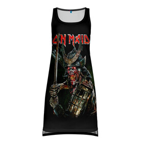 Платье-майка 3D с принтом Iron Maiden, Senjutsu в городе Новоалтайск, 100% полиэстер | полуприлегающий силуэт, широкие бретели, круглый вырез горловины, удлиненный подол сзади. | iron maiden | senjutsu | айрон мейден | группы | музыка | рок | самурпй | хеви метал | череп