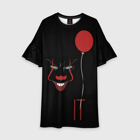 Детское платье 3D с принтом Pennywise it в городе Новоалтайск, 100% полиэстер | прямой силуэт, чуть расширенный к низу. Круглая горловина, на рукавах — воланы | Тематика изображения на принте: it | pennywise | клоун | красный шарик | оно | пеннивайз