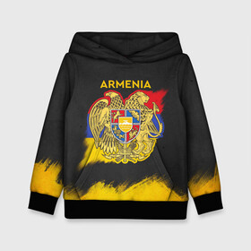 Детская толстовка 3D с принтом Yellow and Black Armenia в городе Новоалтайск, 100% полиэстер | двухслойный капюшон со шнурком для регулировки, мягкие манжеты на рукавах и по низу толстовки, спереди карман-кенгуру с мягким внутренним слоем | Тематика изображения на принте: armenia | logo | армения | армян | армяни | герб | лев и орел | лого | символ | флаг | флаг и герб армении