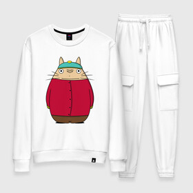 Женский костюм хлопок с принтом Totoro Cartman в городе Новоалтайск, 100% хлопок | на свитшоте круглая горловина, мягкая резинка по низу. Брюки заужены к низу, на них два вида карманов: два 