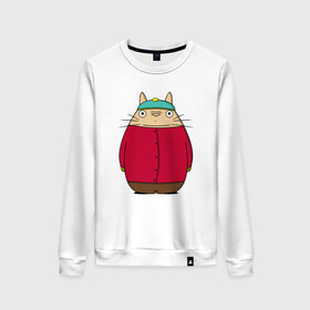 Женский свитшот хлопок с принтом Totoro Cartman в городе Новоалтайск, 100% хлопок | прямой крой, круглый вырез, на манжетах и по низу широкая трикотажная резинка  | ghibli | japan | nature | neigbor | neighbour | totoro | анимация | аниме | гибли | друг | животные | лес | милый | мир | миядзаки | мой сосед тоторо | мульт | мультфильм | природа | сосед | тоторо | хаяо | хранитель | япония