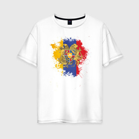 Женская футболка хлопок Oversize с принтом Colors of Armenia в городе Новоалтайск, 100% хлопок | свободный крой, круглый ворот, спущенный рукав, длина до линии бедер
 | armenia | logo | армения | армян | армяни | герб | лев и орел | лого | символ | флаг | флаг и герб армении