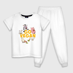 Детская пижама хлопок с принтом Go Vegan в городе Новоалтайск, 100% хлопок |  брюки и футболка прямого кроя, без карманов, на брюках мягкая резинка на поясе и по низу штанин
 | green | greenpaece | vegan | yoga | веган | вегетарианец | гринпис | дерево | еда | животные | жизнь | здоровье | зеленый | йога | мир | овощи | пища | планета | природа | фрукты