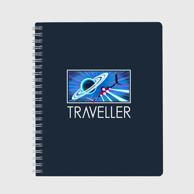Тетрадь с принтом Traveller в городе Новоалтайск, 100% бумага | 48 листов, плотность листов — 60 г/м2, плотность картонной обложки — 250 г/м2. Листы скреплены сбоку удобной пружинной спиралью. Уголки страниц и обложки скругленные. Цвет линий — светло-серый
 | Тематика изображения на принте: game | games | no mans sky | no men sky | space | выжывалка | игра | игры | космические корабли | космический корабль | космос | ноу менс скай | планеты | путешествие | путешествия