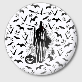 Значок с принтом Хэллоуин, Grim Reaper в городе Новоалтайск,  металл | круглая форма, металлическая застежка в виде булавки | Тематика изображения на принте: bat | death | ghost | halloween | horror | spiderweb | вампиры | летучая мышь | летучие мыши | нечистая сила | нечисть | пауки | паутина | привидение | призрак | страшный | тыква | тьма | хеллоуин | хоррор | хэллоуин