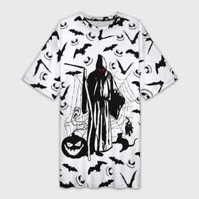 Платье-футболка 3D с принтом Хэллоуин, Grim Reaper в городе Новоалтайск,  |  | bat | death | ghost | halloween | horror | spiderweb | вампиры | летучая мышь | летучие мыши | нечистая сила | нечисть | пауки | паутина | привидение | призрак | страшный | тыква | тьма | хеллоуин | хоррор | хэллоуин