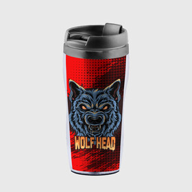 Термокружка-непроливайка с принтом Wolf head в городе Новоалтайск, внутренняя часть — пищевой пластик, наружная часть — прозрачный пластик, между ними — полиграфическая вставка с рисунком | объем — 350 мл, герметичная крышка | арт | волк | голова | графика | животные | звери