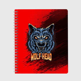 Тетрадь с принтом Wolf head в городе Новоалтайск, 100% бумага | 48 листов, плотность листов — 60 г/м2, плотность картонной обложки — 250 г/м2. Листы скреплены сбоку удобной пружинной спиралью. Уголки страниц и обложки скругленные. Цвет линий — светло-серый
 | арт | волк | голова | графика | животные | звери