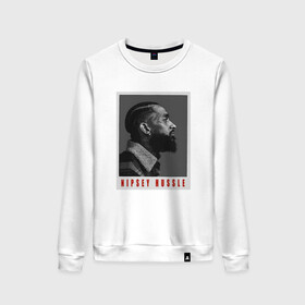 Женский свитшот хлопок с принтом Nipsey - King в городе Новоалтайск, 100% хлопок | прямой крой, круглый вырез, на манжетах и по низу широкая трикотажная резинка  | coast | hip hop | hussle | los angeles | new school | nipsey | rap | rapper | rip | tmc | victory lap | west | диджей | лос анджелес | микрофон | музыка | нипси | рэп | рэпер | сша | хассл | хип хоп
