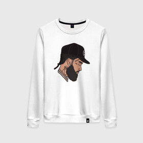 Женский свитшот хлопок с принтом Peace Nipsey в городе Новоалтайск, 100% хлопок | прямой крой, круглый вырез, на манжетах и по низу широкая трикотажная резинка  | coast | hip hop | hussle | los angeles | new school | nipsey | rap | rapper | rip | tmc | victory lap | west | диджей | лос анджелес | микрофон | музыка | нипси | рэп | рэпер | сша | хассл | хип хоп