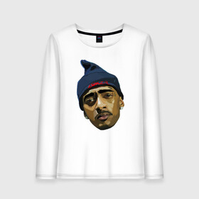 Женский лонгслив хлопок с принтом Nipsey Face в городе Новоалтайск, 100% хлопок |  | coast | hip hop | hussle | los angeles | new school | nipsey | rap | rapper | rip | tmc | victory lap | west | диджей | лос анджелес | микрофон | музыка | нипси | рэп | рэпер | сша | хассл | хип хоп