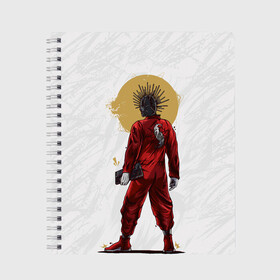 Тетрадь с принтом GRAIG JONES | SLIPKNOT | СЛИПКНОТ (Z) в городе Новоалтайск, 100% бумага | 48 листов, плотность листов — 60 г/м2, плотность картонной обложки — 250 г/м2. Листы скреплены сбоку удобной пружинной спиралью. Уголки страниц и обложки скругленные. Цвет линий — светло-серый
 | Тематика изображения на принте: craig jones | craig michael jones | rock | slipknot | крейг | крейг джонс | петля | рок | скользящий узел | слипкнот | тяжелый рок | удавка