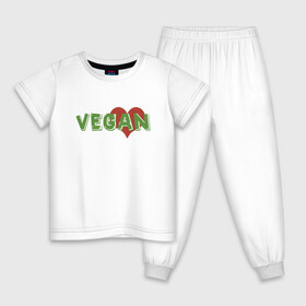 Детская пижама хлопок с принтом Vegan Love в городе Новоалтайск, 100% хлопок |  брюки и футболка прямого кроя, без карманов, на брюках мягкая резинка на поясе и по низу штанин
 | green | greenpaece | love | vegan | yoga | веган | вегетарианец | гринпис | дерево | еда | животные | жизнь | здоровье | зеленый | йога | любовь | мир | овощи | пища | планета | природа | сердце | фрукты