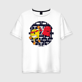 Женская футболка хлопок Oversize с принтом Pac-Man в городе Новоалтайск, 100% хлопок | свободный крой, круглый ворот, спущенный рукав, длина до линии бедер
 | game | gamer | gaming | nds | nintendo | pac man | ps3 | ps4 | psp | wii | xbox | аркада | джойстик | игра | игровая приставка | игры | классика игр | контроллер | пакман
