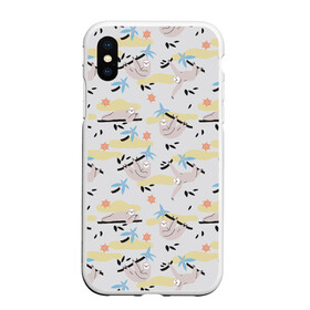 Чехол для iPhone XS Max матовый с принтом Ленивцы паттерн в городе Новоалтайск, Силикон | Область печати: задняя сторона чехла, без боковых панелей | забавные животные | иллюстрация | ленивцы | листоеды | паттерн | приглушенные цвета | рисунок | светлый принт | тотемное животное | экзотические животные