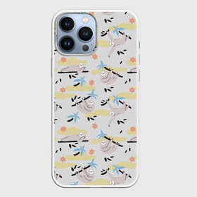 Чехол для iPhone 13 Pro Max с принтом Ленивцы паттерн в городе Новоалтайск,  |  | забавные животные | иллюстрация | ленивцы | листоеды | паттерн | приглушенные цвета | рисунок | светлый принт | тотемное животное | экзотические животные