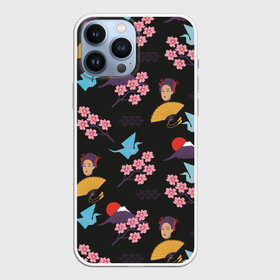 Чехол для iPhone 13 Pro Max с принтом Япония паттерн в городе Новоалтайск,  |  | Тематика изображения на принте: веер | иллюстрация | оригами | паттерн | путешествия | рисунок | сакура | туризм | туристический | фуджияма | япония