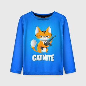 Детский лонгслив 3D с принтом Catnite в городе Новоалтайск, 100% полиэстер | длинные рукава, круглый вырез горловины, полуприлегающий силуэт
 | cs go | fortnite | кот | котик | смешной кот | смешной фортнайт | фортнайт | шутер