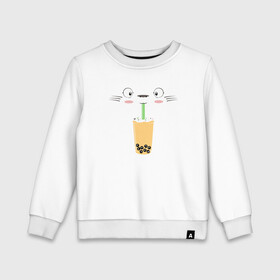 Детский свитшот хлопок с принтом Totoro Drink в городе Новоалтайск, 100% хлопок | круглый вырез горловины, эластичные манжеты, пояс и воротник | ghibli | japan | nature | neigbor | neighbour | totoro | анимация | аниме | гибли | друг | животные | лес | милый | мир | миядзаки | мой сосед тоторо | мульт | мультфильм | природа | сок | сосед | сусуватари | тоторо | хаяо