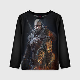 Детский лонгслив 3D с принтом Witcher III в городе Новоалтайск, 100% полиэстер | длинные рукава, круглый вырез горловины, полуприлегающий силуэт
 | geralt | the witcher | wild hunt | witcher 3 | ведьмак | ведьмак 3 | геральт | дикая охота