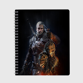 Тетрадь с принтом Witcher III в городе Новоалтайск, 100% бумага | 48 листов, плотность листов — 60 г/м2, плотность картонной обложки — 250 г/м2. Листы скреплены сбоку удобной пружинной спиралью. Уголки страниц и обложки скругленные. Цвет линий — светло-серый
 | Тематика изображения на принте: geralt | the witcher | wild hunt | witcher 3 | ведьмак | ведьмак 3 | геральт | дикая охота
