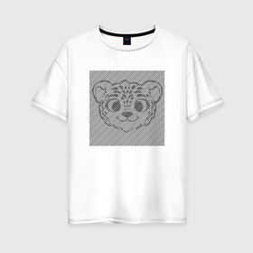 Женская футболка хлопок Oversize с принтом Tiger Cub illusion в городе Новоалтайск, 100% хлопок | свободный крой, круглый ворот, спущенный рукав, длина до линии бедер
 | Тематика изображения на принте: art | illusion | арт | иллюзия | линии | надпись | оптическая | оптическая иллюзия
