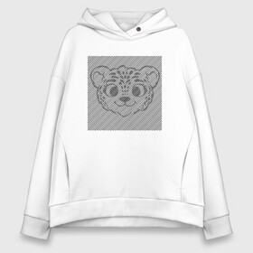 Женское худи Oversize хлопок с принтом Tiger Cub illusion в городе Новоалтайск, френч-терри — 70% хлопок, 30% полиэстер. Мягкий теплый начес внутри —100% хлопок | боковые карманы, эластичные манжеты и нижняя кромка, капюшон на магнитной кнопке | Тематика изображения на принте: art | illusion | арт | иллюзия | линии | надпись | оптическая | оптическая иллюзия