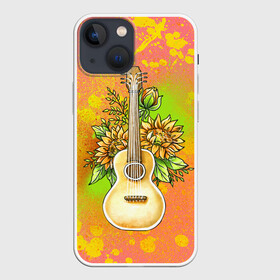 Чехол для iPhone 13 mini с принтом Гитара и подсолнухи в городе Новоалтайск,  |  | Тематика изображения на принте: гитара | инструмент | кляксы | подсолнух | цветы