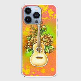 Чехол для iPhone 13 Pro с принтом Гитара и подсолнухи в городе Новоалтайск,  |  | Тематика изображения на принте: гитара | инструмент | кляксы | подсолнух | цветы