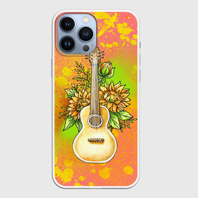 Чехол для iPhone 13 Pro Max с принтом Гитара и подсолнухи в городе Новоалтайск,  |  | Тематика изображения на принте: гитара | инструмент | кляксы | подсолнух | цветы