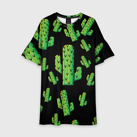 Детское платье 3D с принтом Cactus Time - Веселые кактусы в городе Новоалтайск, 100% полиэстер | прямой силуэт, чуть расширенный к низу. Круглая горловина, на рукавах — воланы | cactus time | веселый | зеленый | кактусы | милый