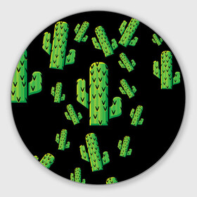 Коврик для мышки круглый с принтом Cactus Time - Веселые кактусы в городе Новоалтайск, резина и полиэстер | круглая форма, изображение наносится на всю лицевую часть | Тематика изображения на принте: cactus time | веселый | зеленый | кактусы | милый