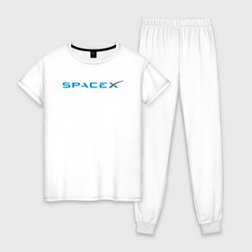 Женская пижама хлопок с принтом Space X, Спейс Икс лого в городе Новоалтайск, 100% хлопок | брюки и футболка прямого кроя, без карманов, на брюках мягкая резинка на поясе и по низу штанин | astronautics | space | space x | spacex | usa | америка | космическая компания | космические полеты | космонавтика | космос | полеты | про космос | спейс x | спейс икс 