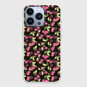 Чехол для iPhone 13 Pro с принтом Вишневый узор в городе Новоалтайск,  |  | Тематика изображения на принте: вишня | детский | еда | лето | природа | розовый и черный | сад | ягодный узор | ягоды | ягоды вишни