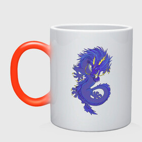 Кружка хамелеон с принтом Blue dragon в городе Новоалтайск, керамика | меняет цвет при нагревании, емкость 330 мл | dragon | змей | иллюстрация | летучий змей | синий