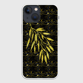 Чехол для iPhone 13 mini с принтом Золотые листья в городе Новоалтайск,  |  | Тематика изображения на принте: ветвь | ветка | веточка | вечерний | золотистый | золото | золотой | золотые | лист | листва | листочки | листья | паттерн | праздничный | темный | узор