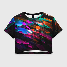 Женская футболка Crop-top 3D с принтом Стеклянный лед в городе Новоалтайск, 100% полиэстер | круглая горловина, длина футболки до линии талии, рукава с отворотами | абстракция | алмаз | арт | жемчуг | искусство | красочность | кристалы | минералы | цифровое